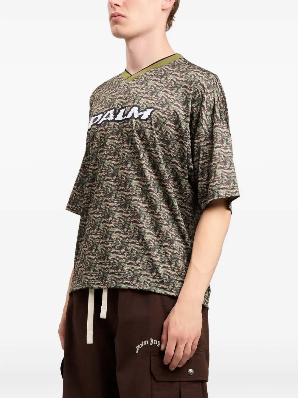 Palm Angels Camo T-shirt met V-hals en logo Groen