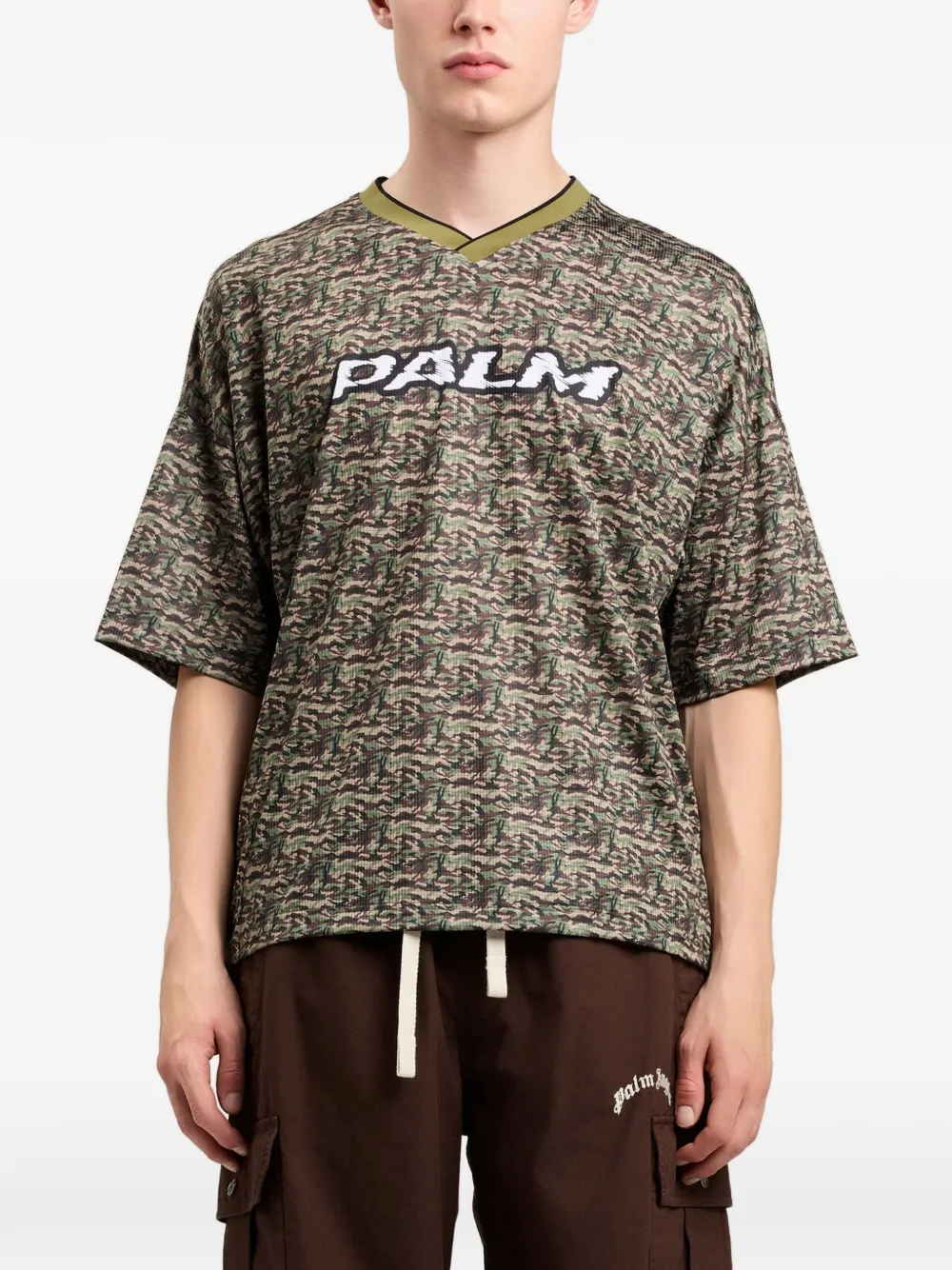 Palm Angels Camo T-shirt met V-hals en logo Groen