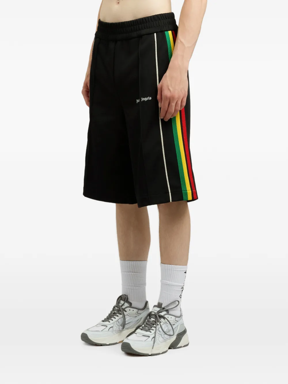 Palm Angels Gestreepte shorts met logo Zwart