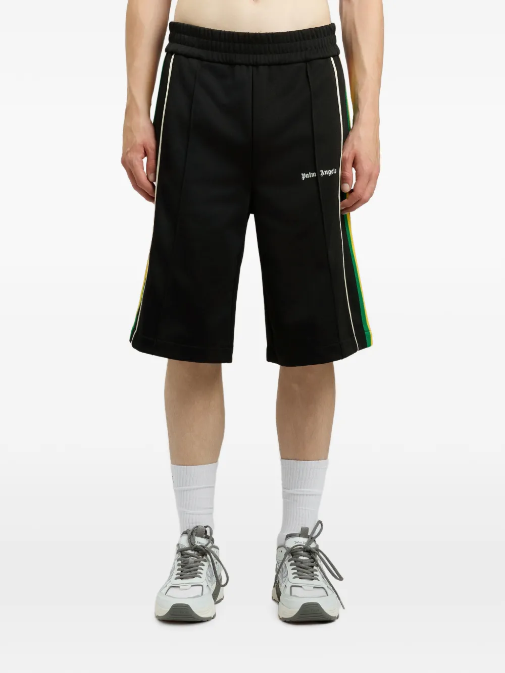 Palm Angels Gestreepte shorts met logo Zwart