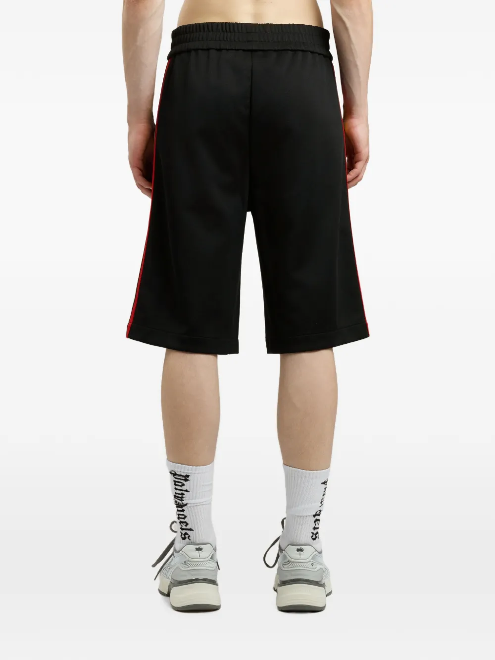 Palm Angels Gestreepte shorts met logo Zwart