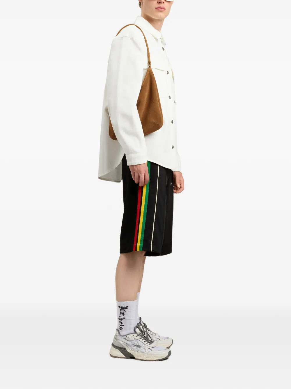 Palm Angels Gestreepte shorts met logo Zwart