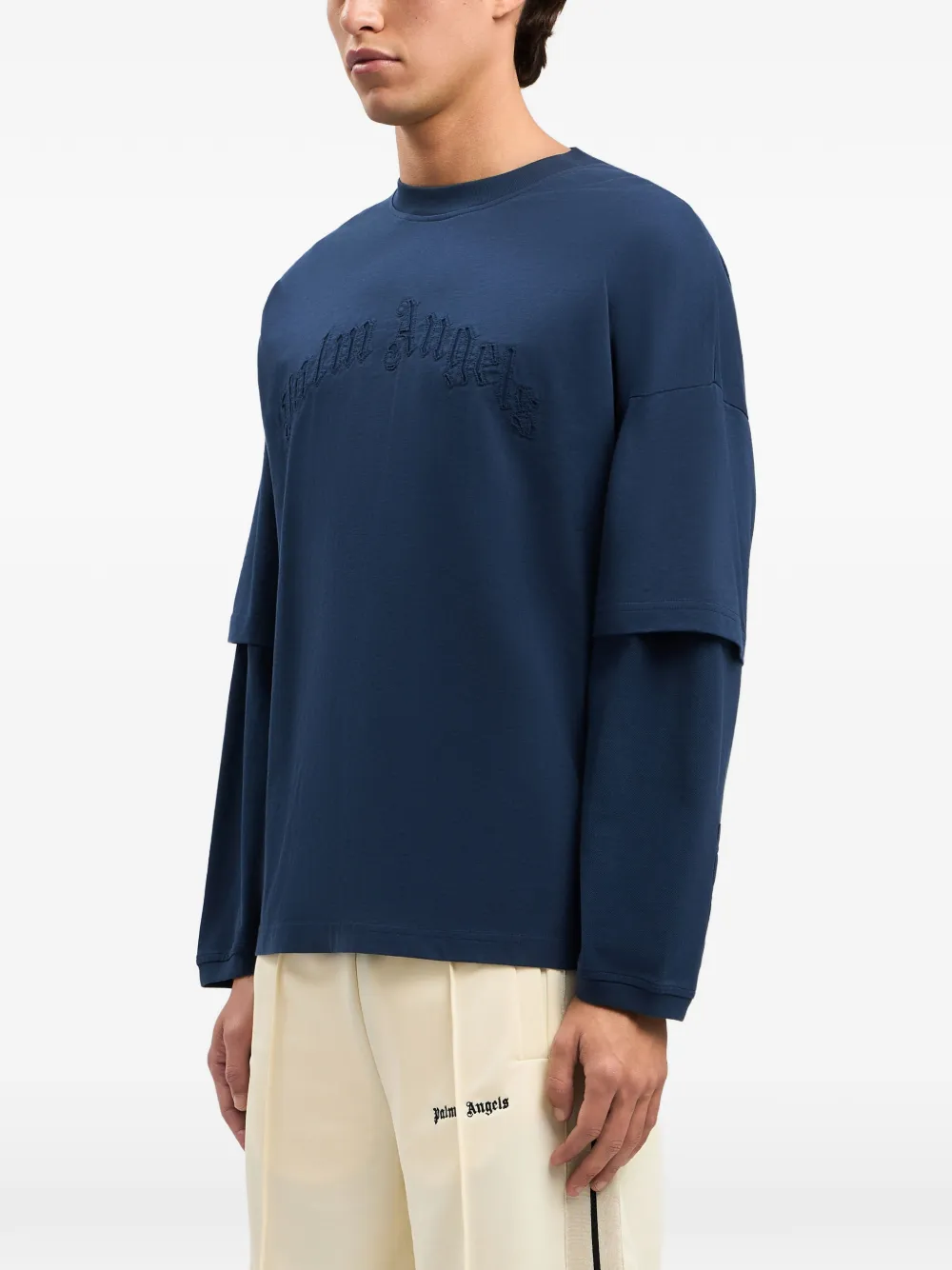 Palm Angels Gewelfd T-shirt met logo en lange mouwen Blauw