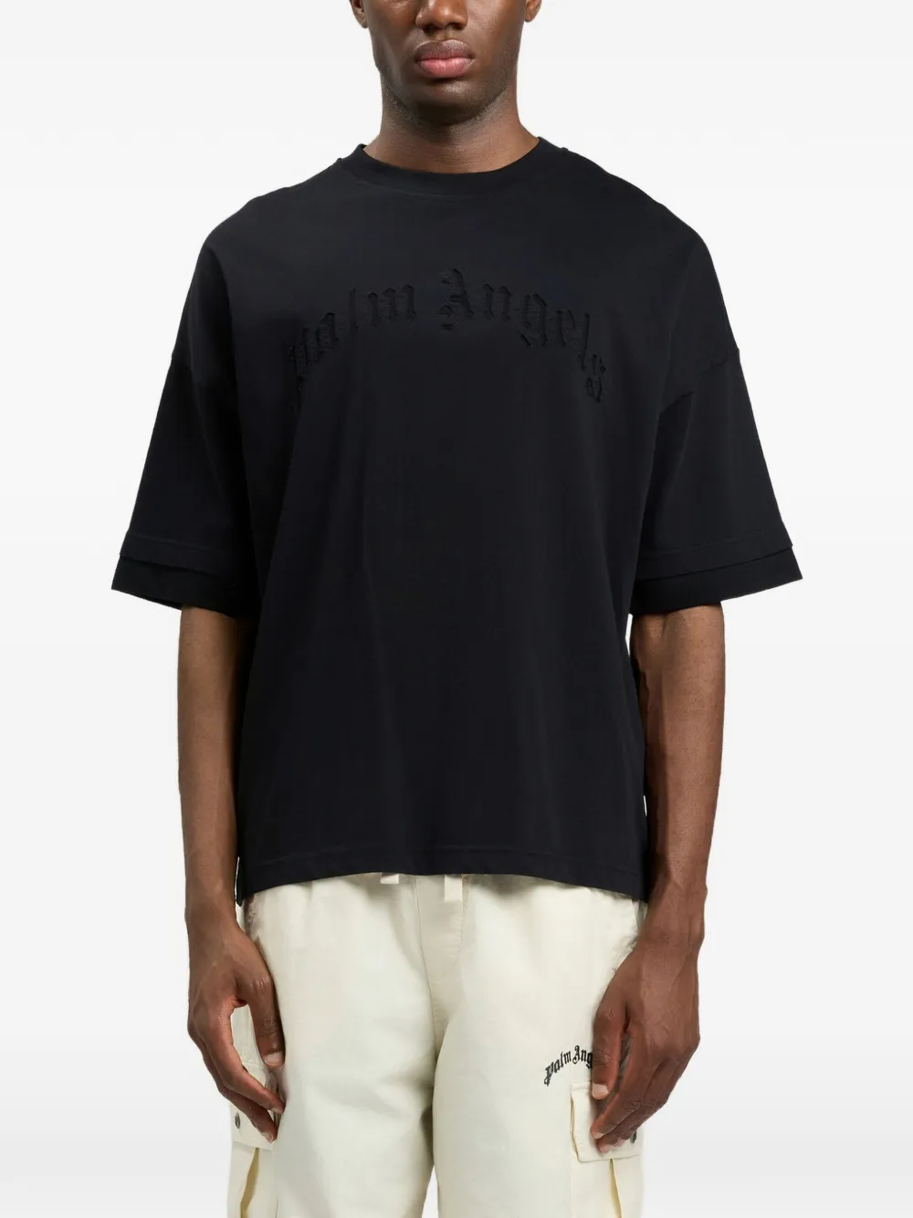Palm Angels T-shirt met geborduurd gewelfd logo Zwart