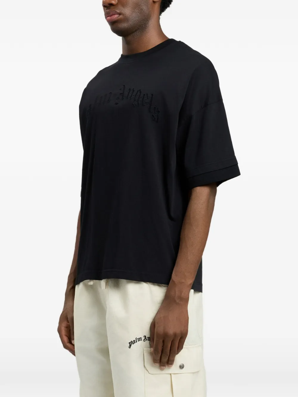 Palm Angels T-shirt met geborduurd gewelfd logo Zwart