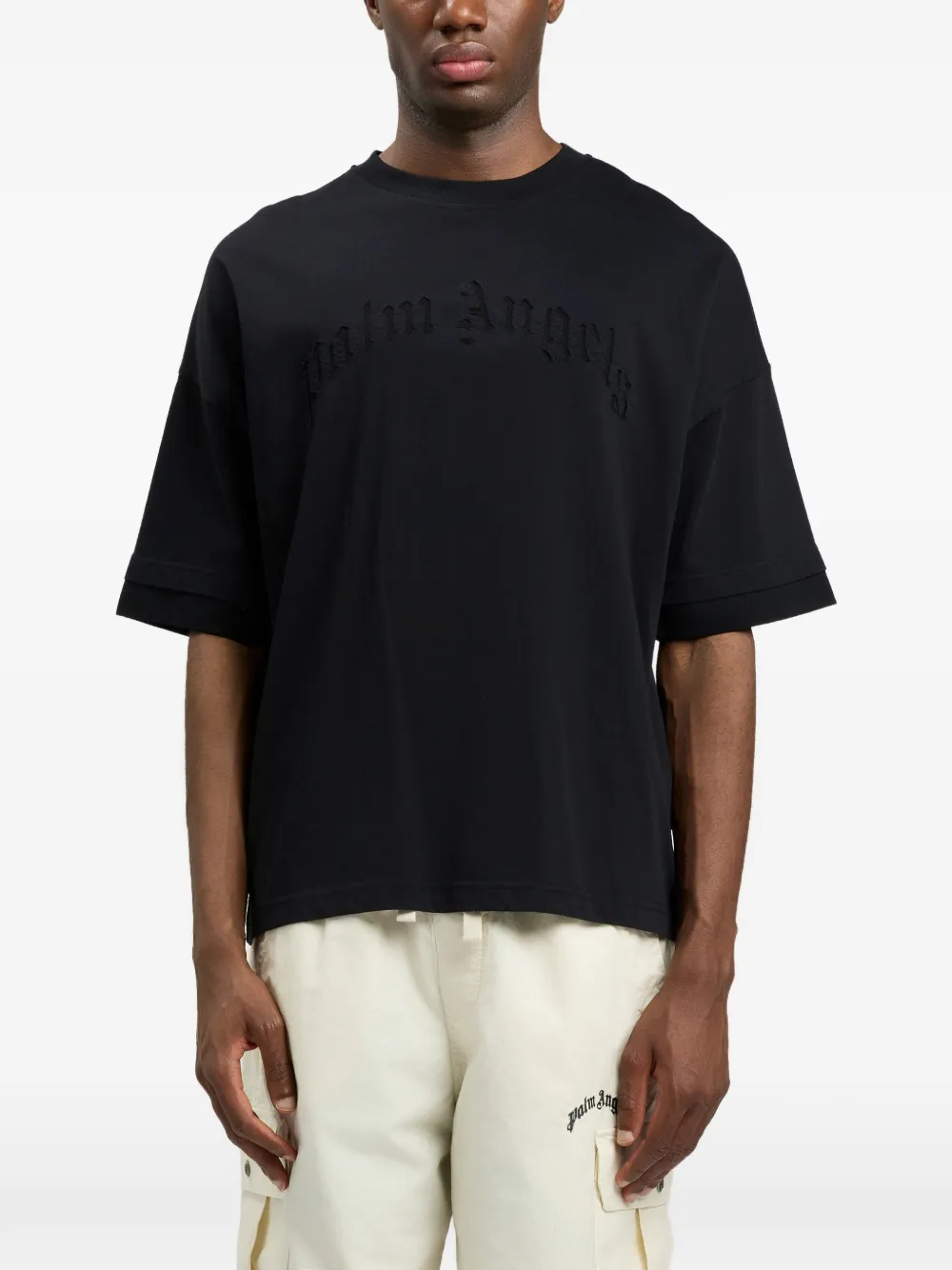 Palm Angels T-shirt met geborduurd gewelfd logo Zwart