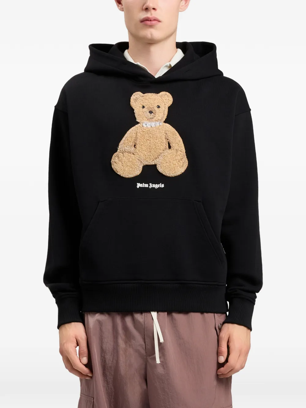 Palm Angels Hoodie met grafische beerprint en textuur Zwart