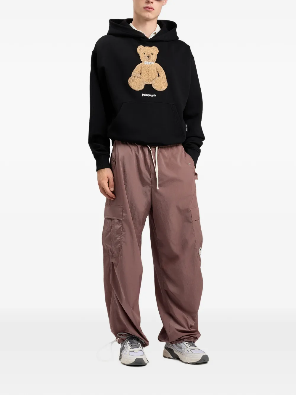 Palm Angels Hoodie met grafische beerprint en textuur Zwart