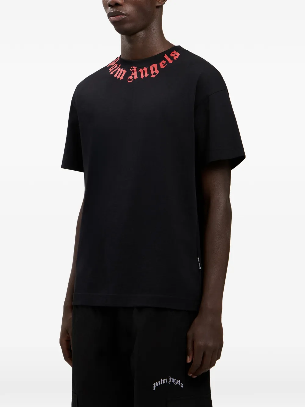 Palm Angels T-shirt met logo hals Zwart