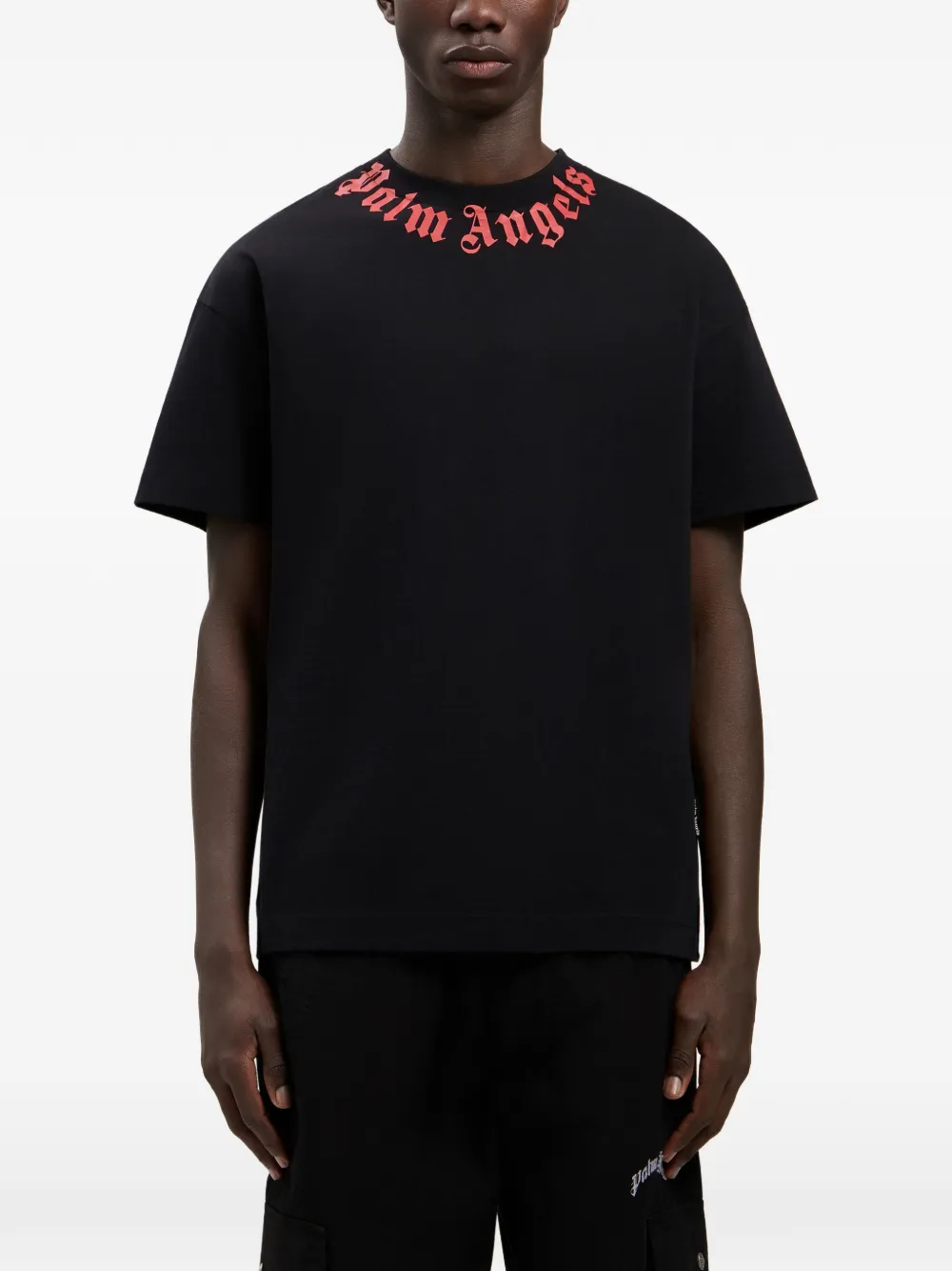 Palm Angels T-shirt met logo hals Zwart