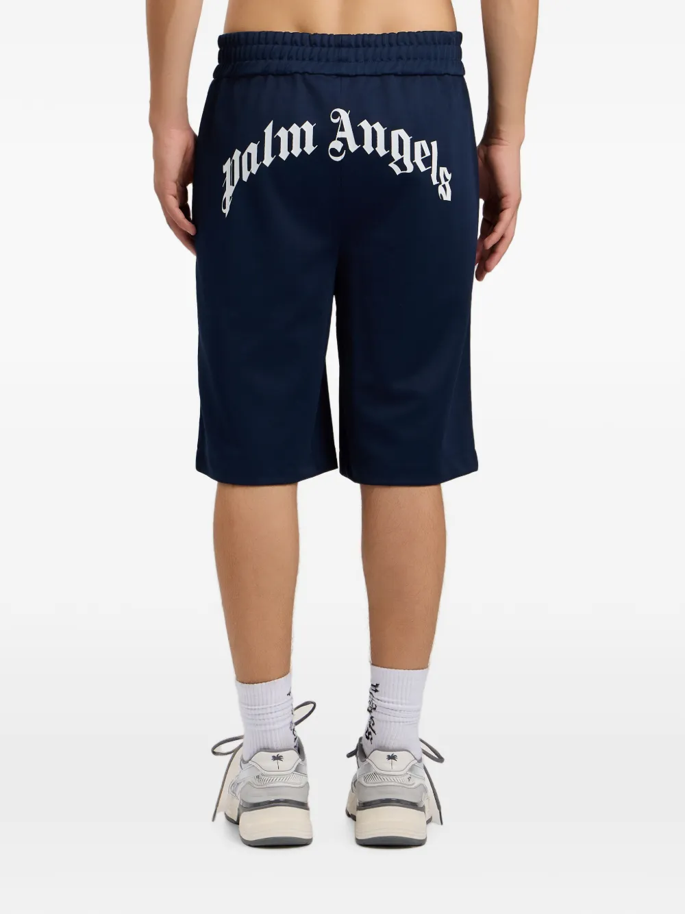Palm Angels Trainingsshorts met gewelfd logo Blauw