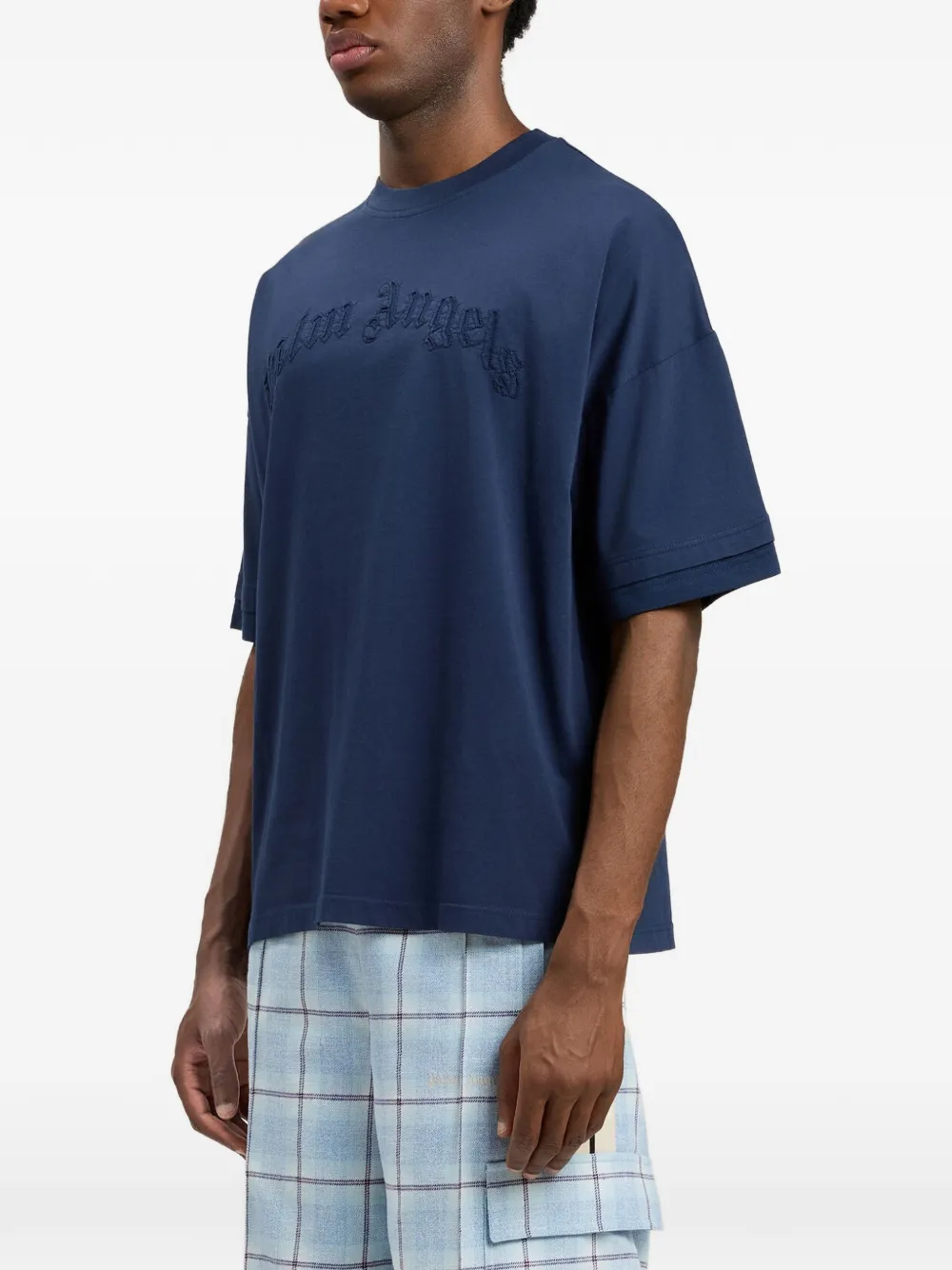 Palm Angels T-shirt met geborduurd gewelfd logo Blauw