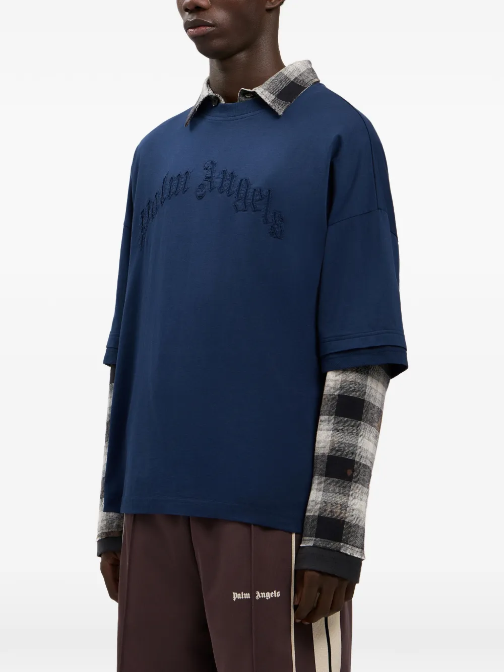 Palm Angels T-shirt met geborduurd gewelfd logo Blauw