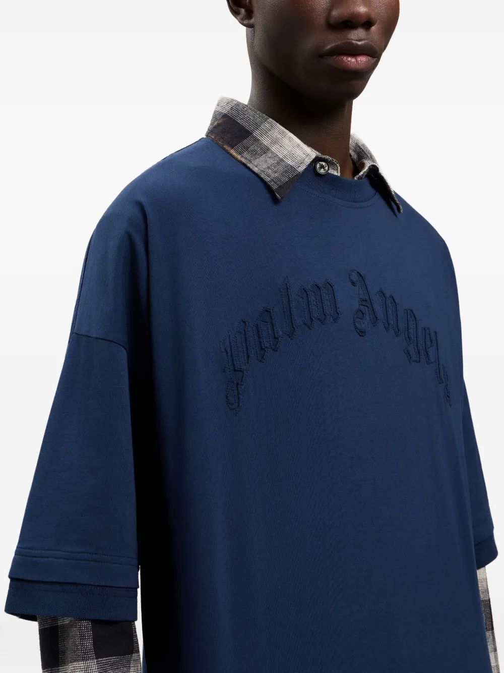 Palm Angels T-shirt met geborduurd gewelfd logo Blauw