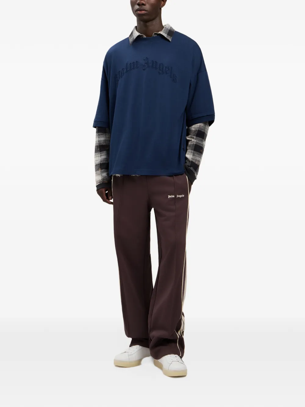 Palm Angels T-shirt met geborduurd gewelfd logo Blauw