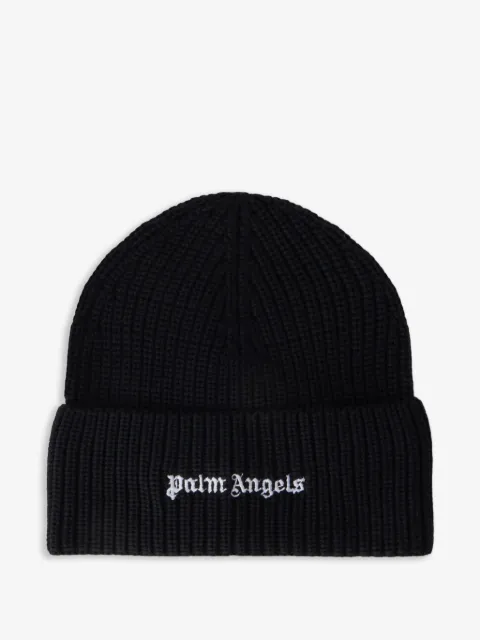 Palm Angels logo ribbed beanie hat