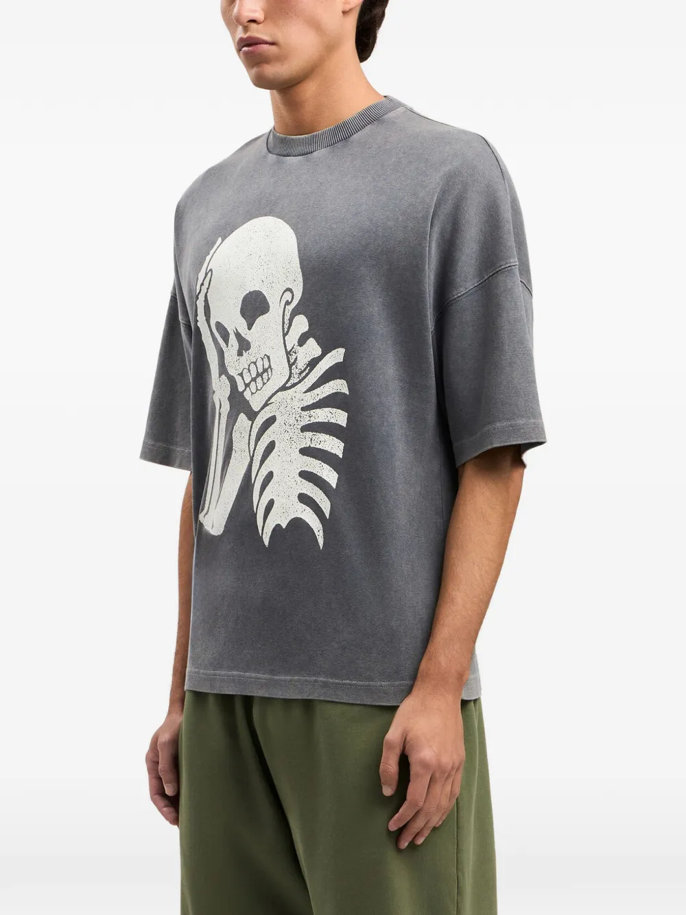 Palm Angels T-shirt met doodskop-print en verwassen-effect Grijs