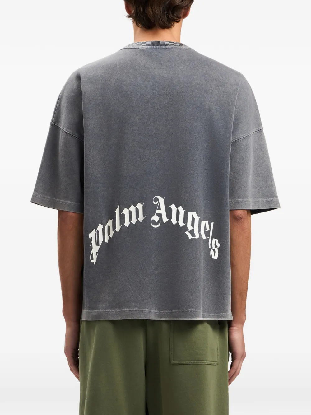 Palm Angels T-shirt met doodskop-print en verwassen-effect Grijs