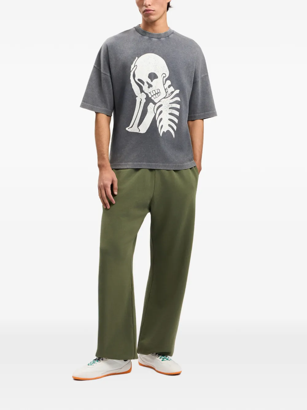 Palm Angels T-shirt met doodskop-print en verwassen-effect Grijs