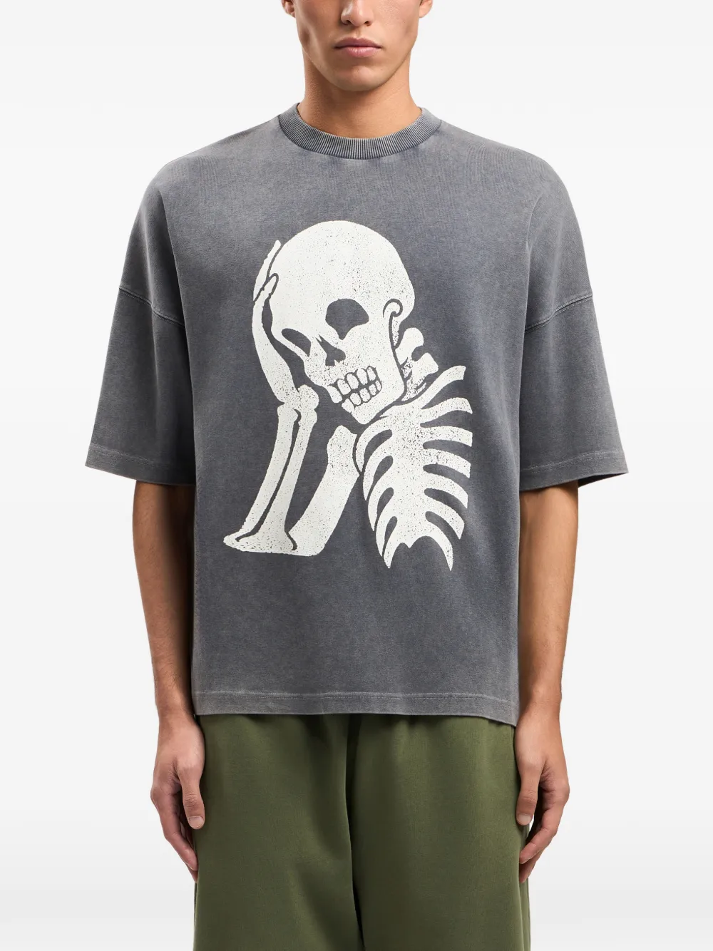 Palm Angels T-shirt met doodskop-print en verwassen-effect Grijs