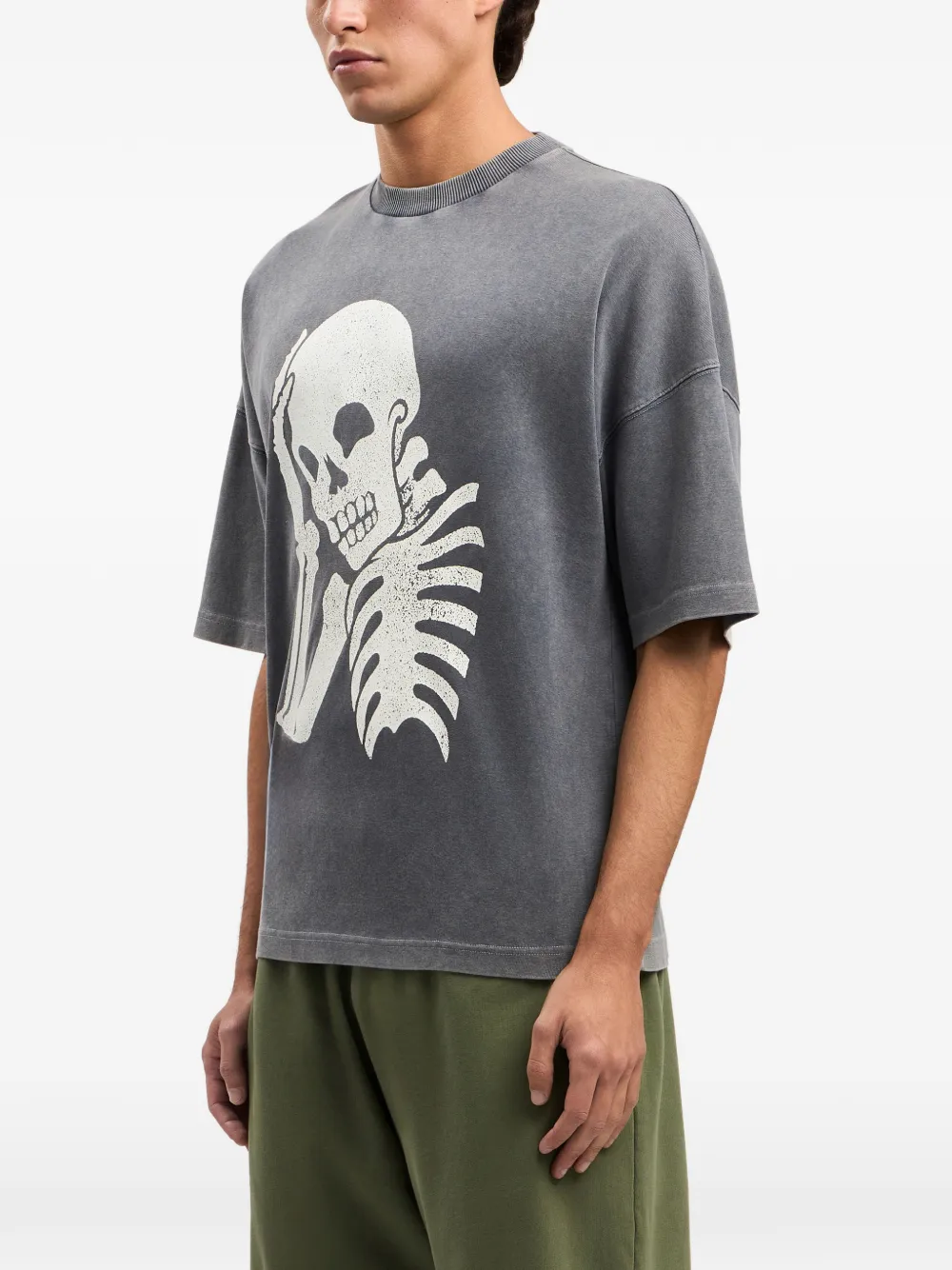 Palm Angels T-shirt met doodskop-print en verwassen-effect Grijs
