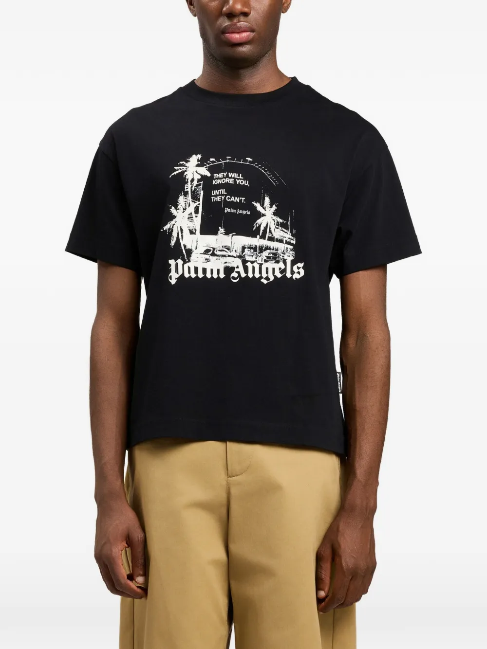 Palm Angels Geribbeld T-shirt met grafische print Zwart