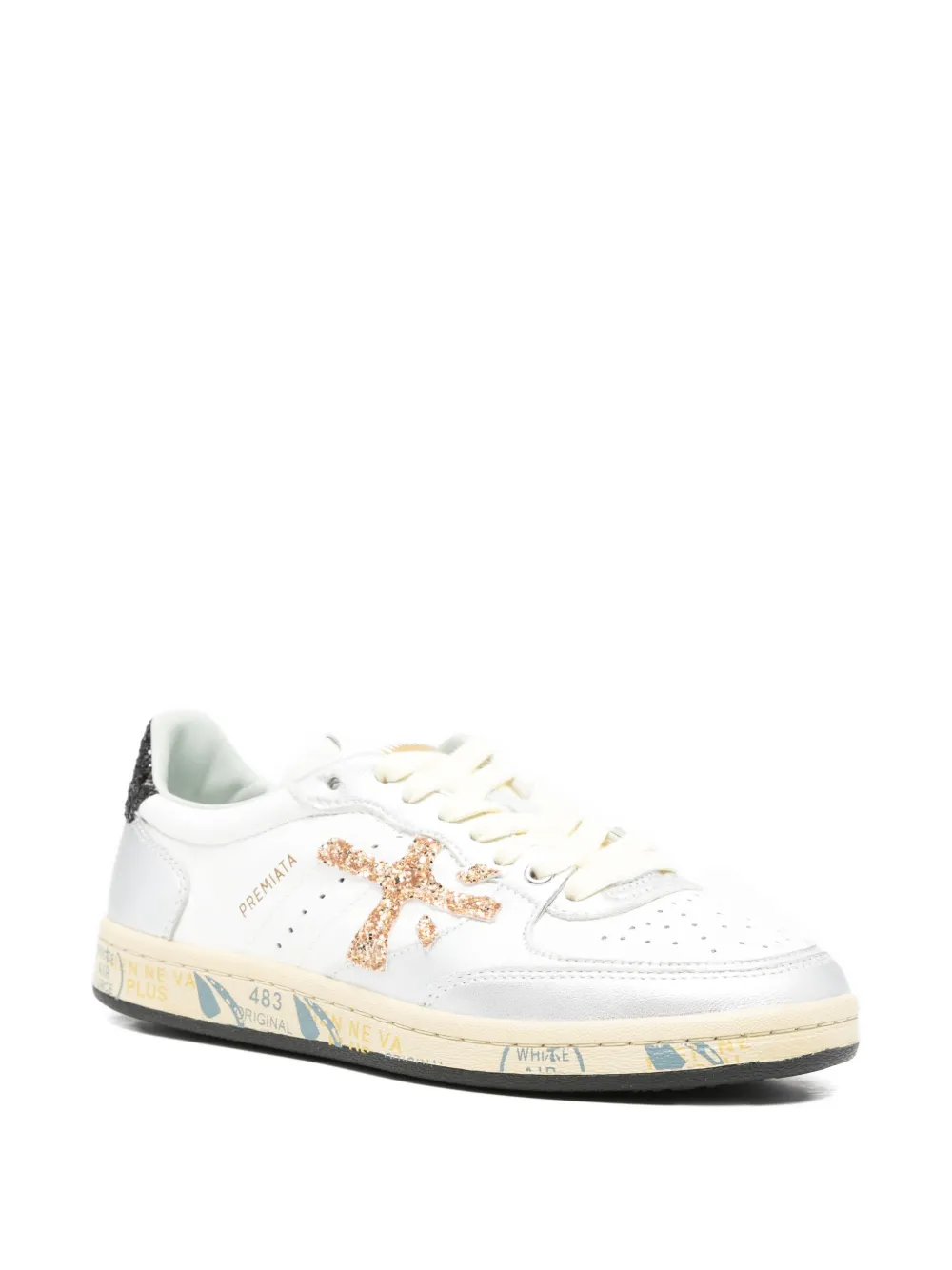 Premiata glitter-detail appliqué sneakers Wit