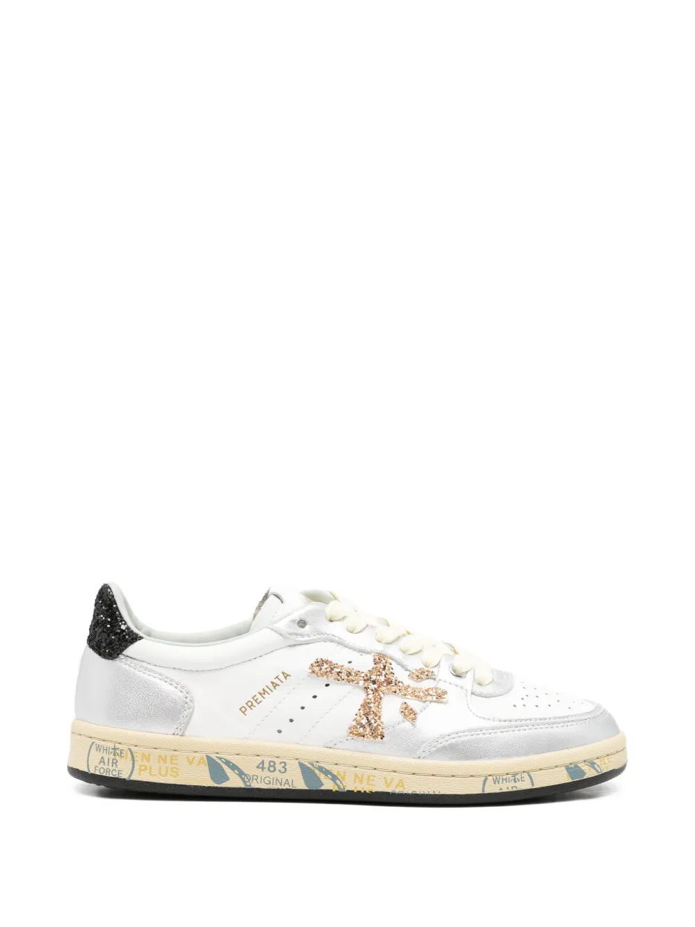 Premiata glitter-detail appliqué sneakers - Bianco