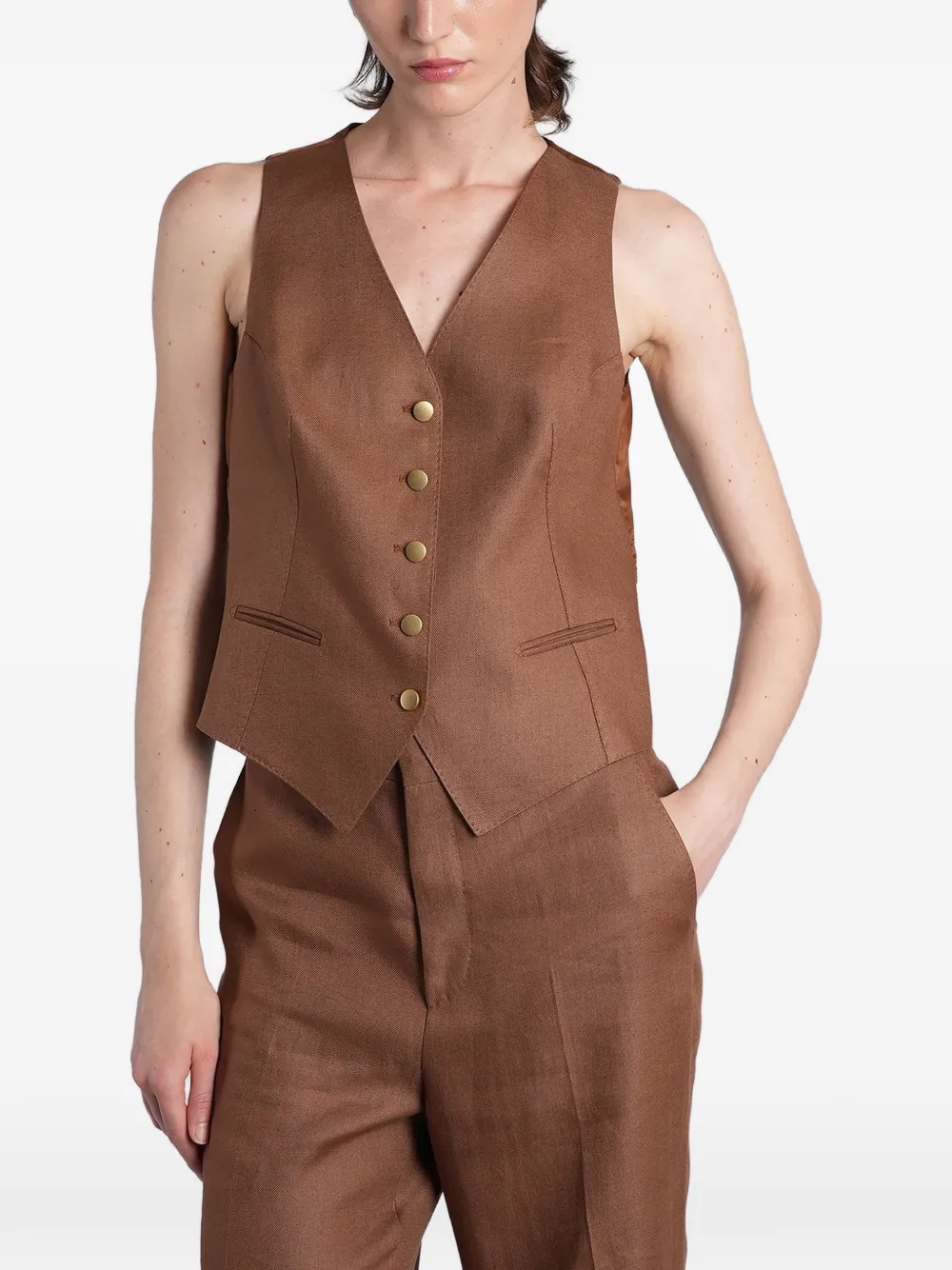 Tagliatore Gail V-neck button-down gilet - Brown