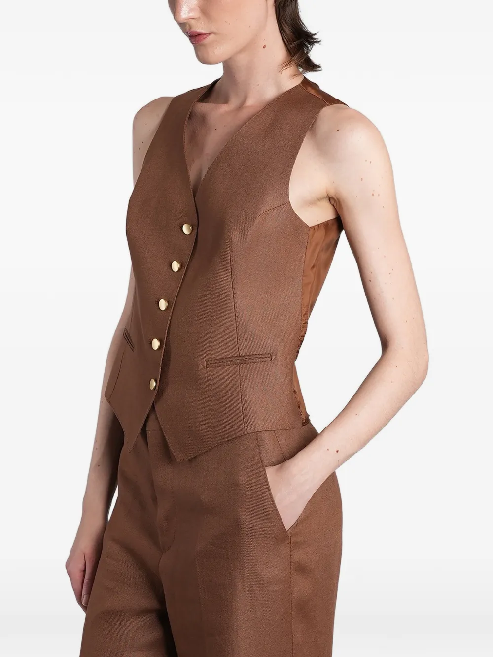 Tagliatore Gail button-down gilet met V-hals Bruin