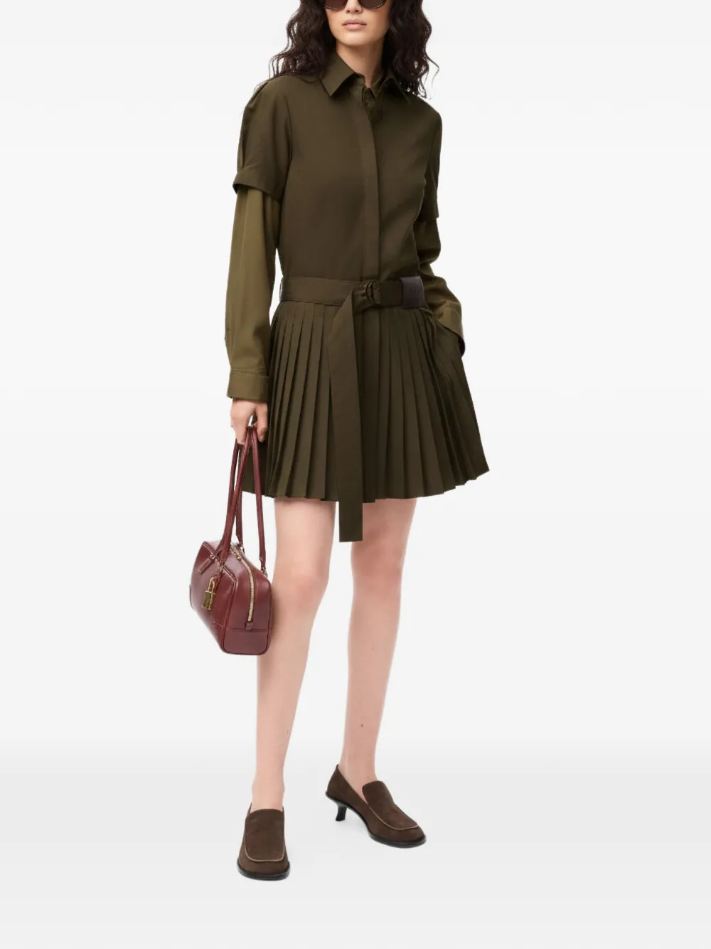  Loewe Pleated Belted Mini Dress - Green 