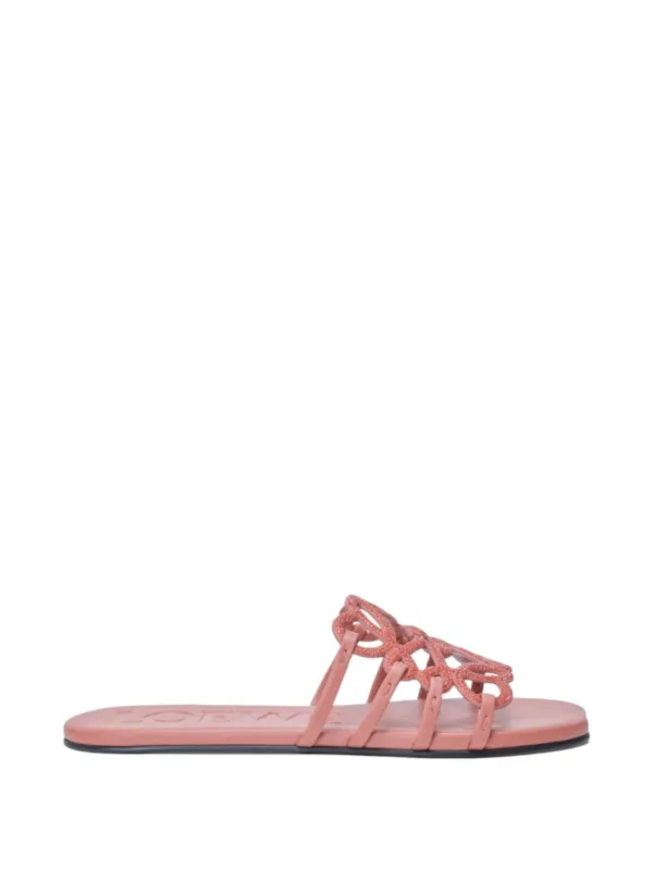 Loewe Petal Anagram Slides in Rhinestone-embellished Suede in Pink