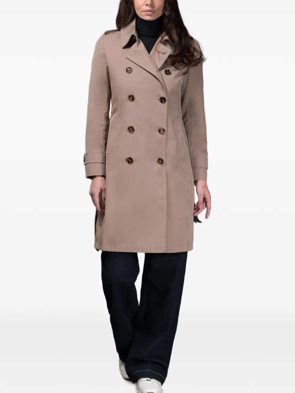 Moorer Giverny-Ft trenchcoat met dubbele rij knopen en ceintuur Beige