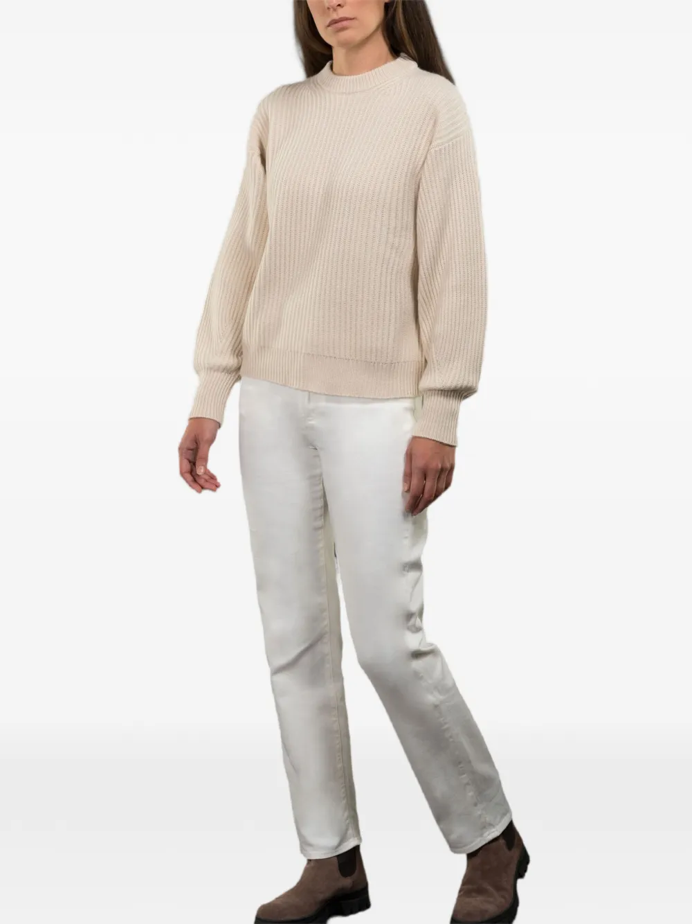  Moorer Noam-bc Puff-sleeve Crew-neck Sweater - Neutrals 