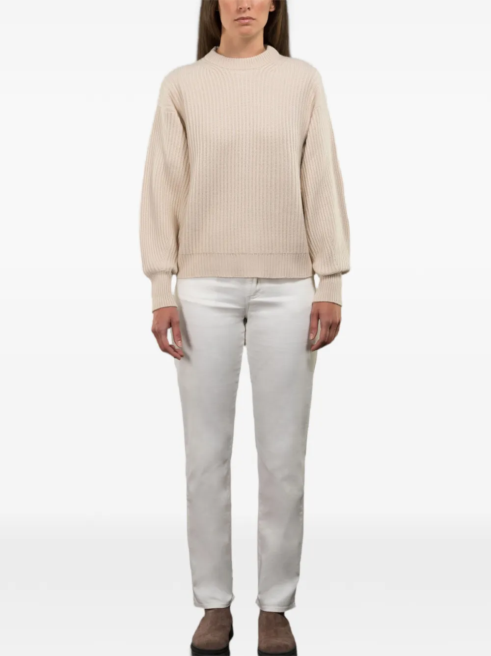  Moorer Noam-bc Puff-sleeve Crew-neck Sweater - Neutrals 