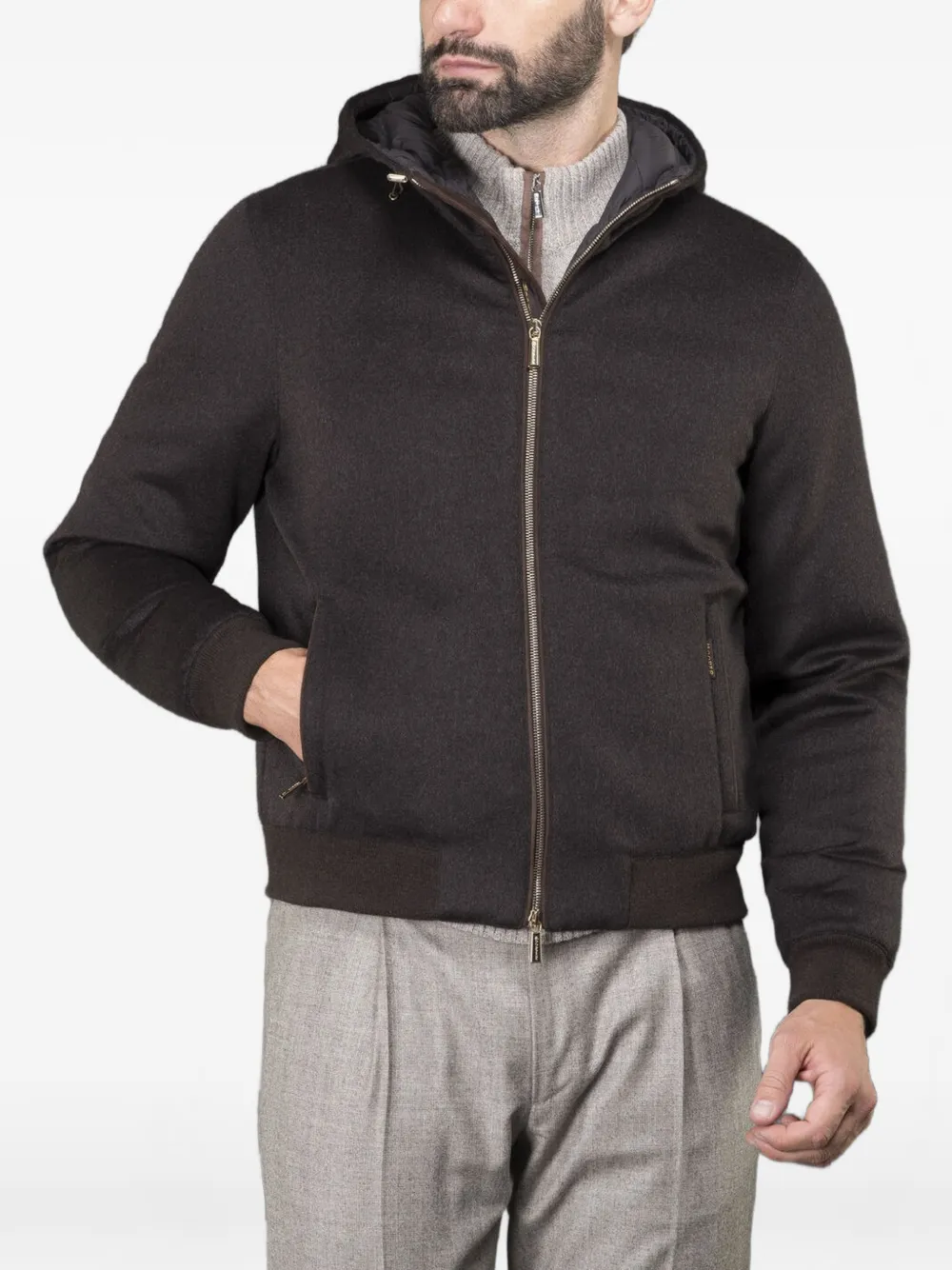 Brigno-Bab Hooded Zipped Cashmere Jacket