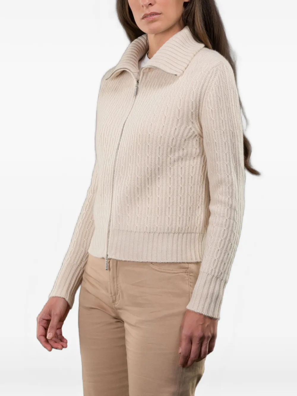 Moorer Malea-Bc zip-fastening cable-pattern cardigan - Nude