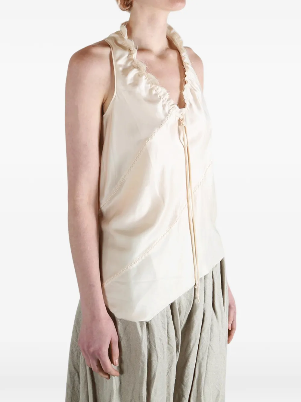  Yehuafan Ruffle Tie Top - Neutrals 