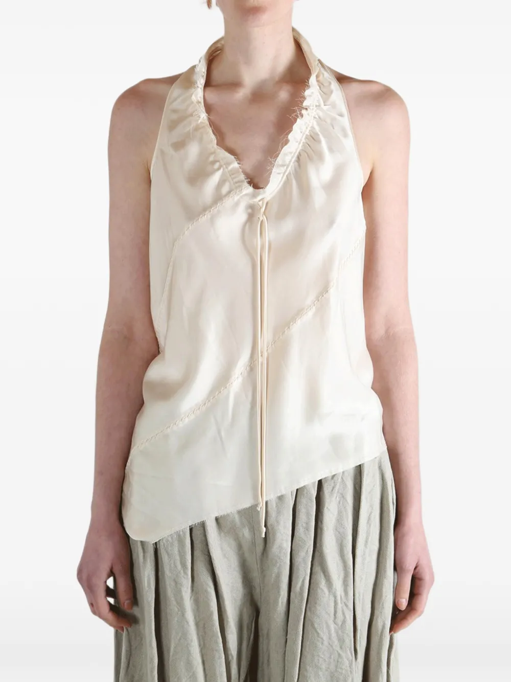  Yehuafan Ruffle Tie Top - Neutrals 