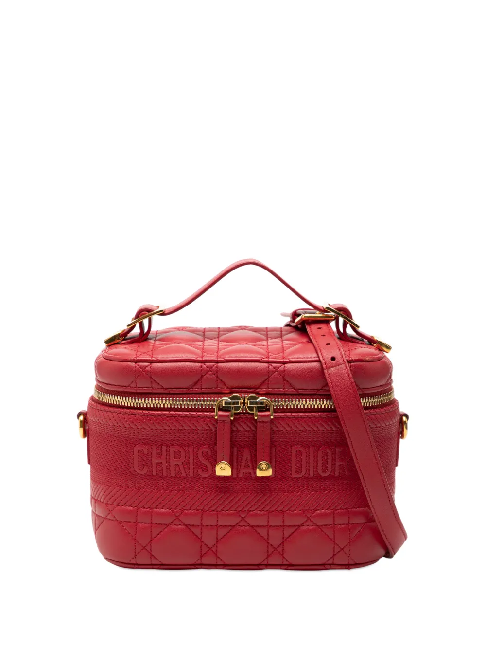 Christian Dior Pre-Owned 2020 Small Lambskin Cannage DiorTravel Vanity Case satchel - Rosso