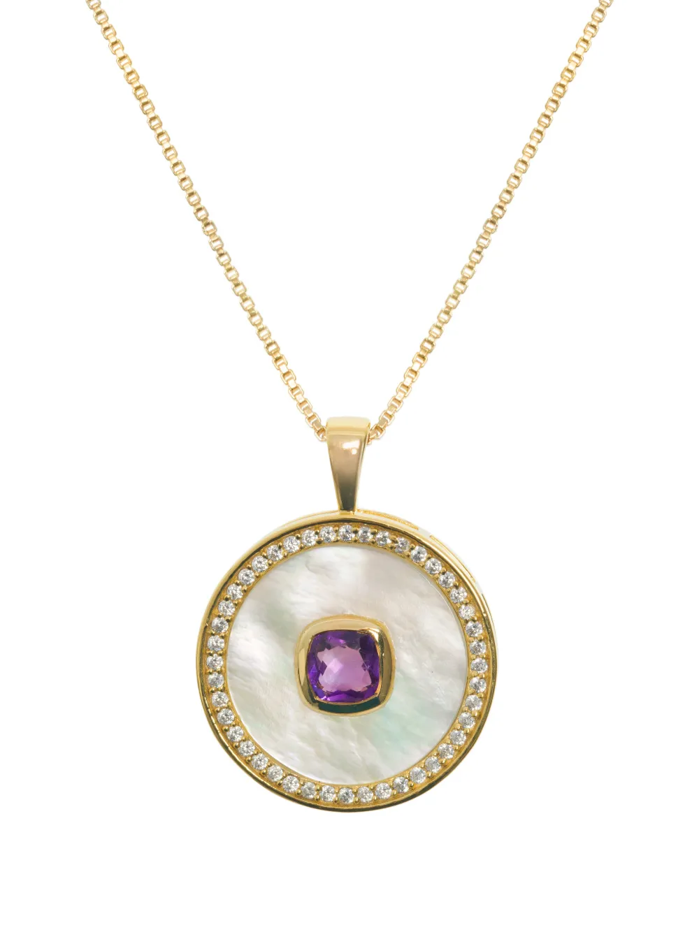 Freya Rose February Amethyst Mother-of-pearl Necklace In Gold