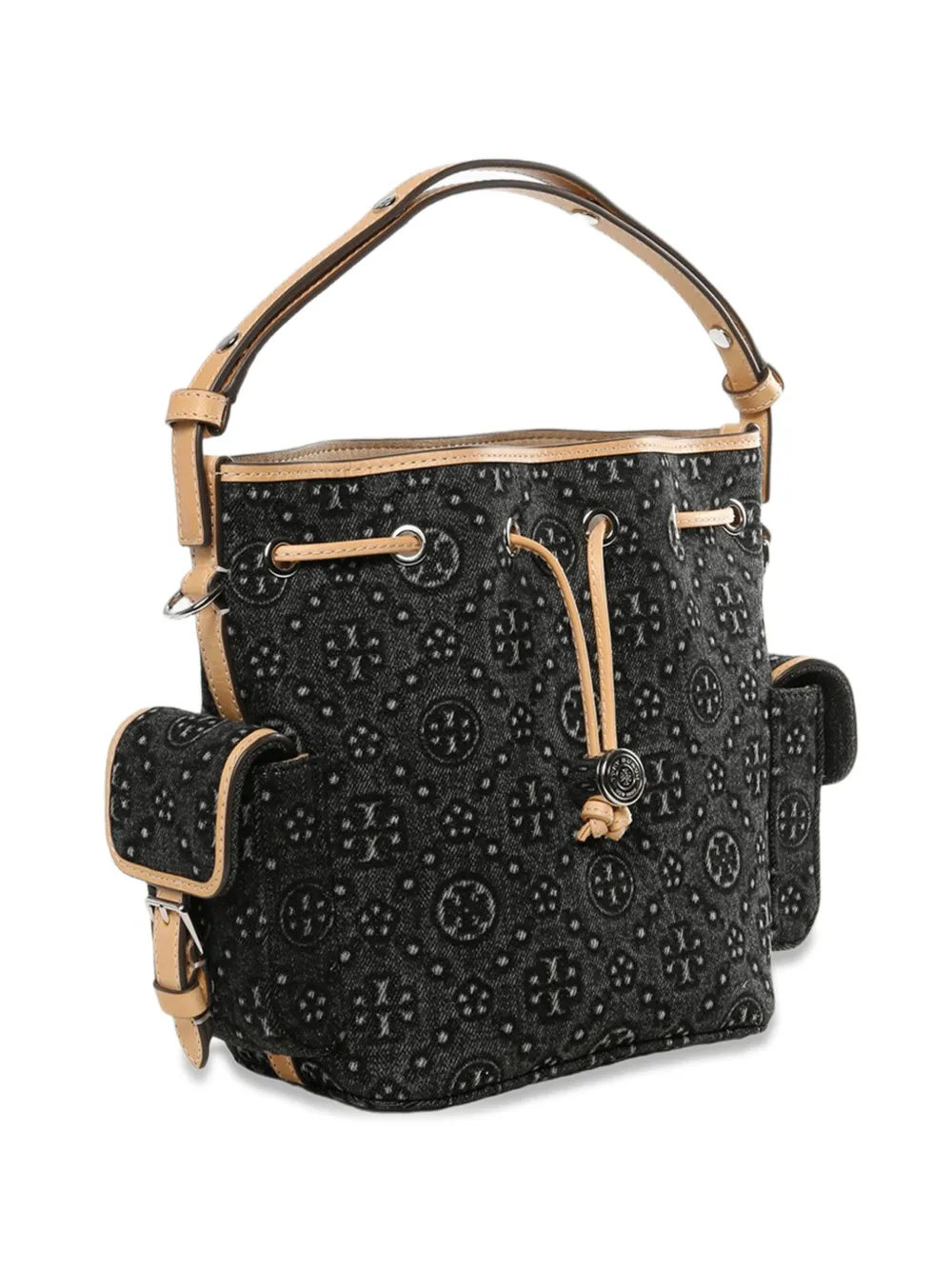  Tory Burch Drawstring Pattern Bucket Bag - Black 