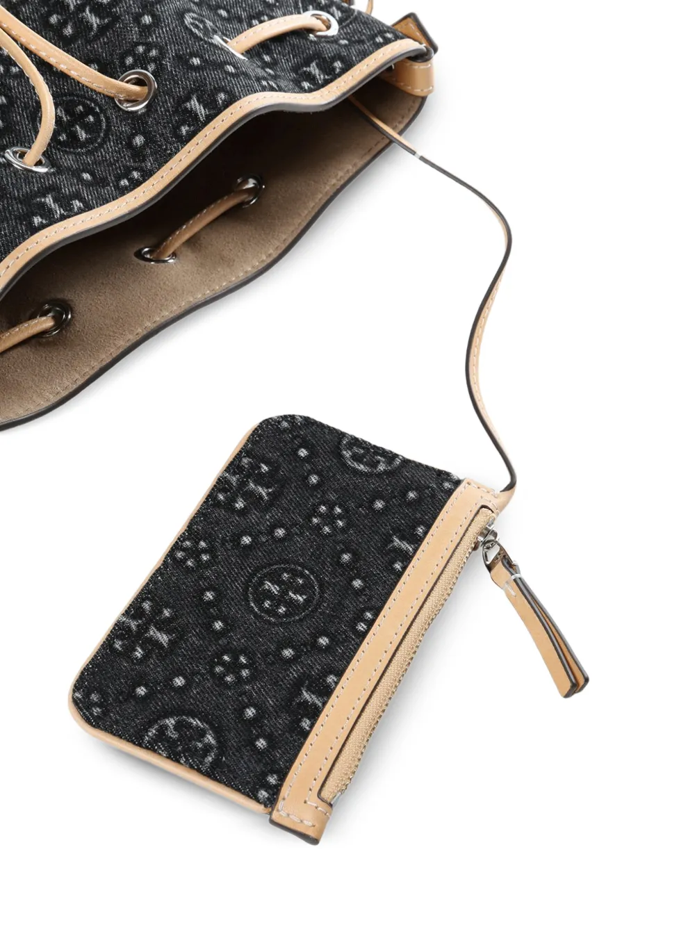 Tory Burch Drawstring Pattern Bucket Bag - Black 