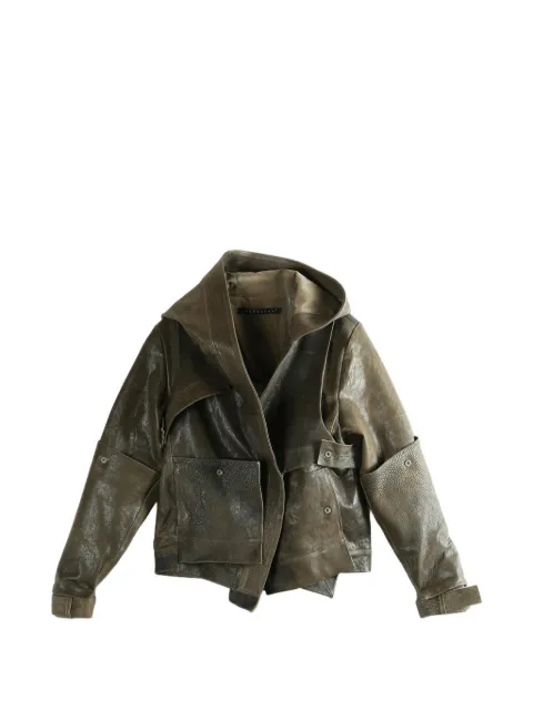YEHUAFAN hooded leather jacket