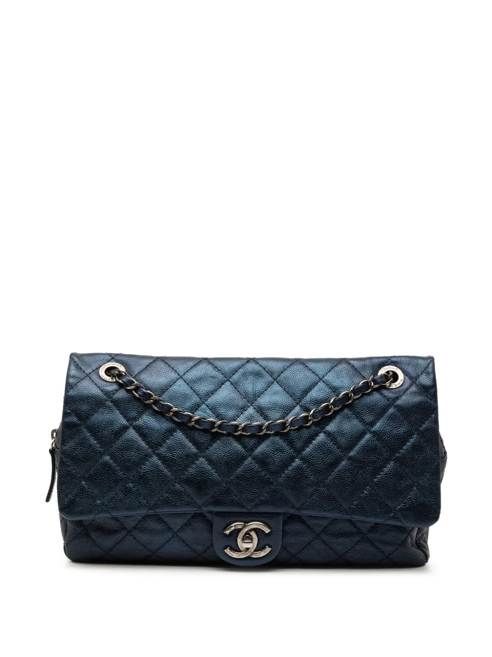 CHANEL Pre-Owned 2013-2014 Jumbo Quilted Iridescent Caviar Easy Flap shoulder bag - Blu