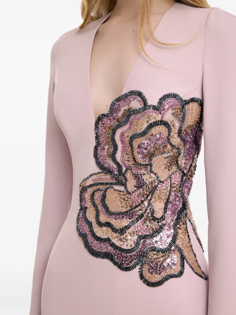 Gemy Maalouf Maxi-jurk met kralen en V-hals Roze