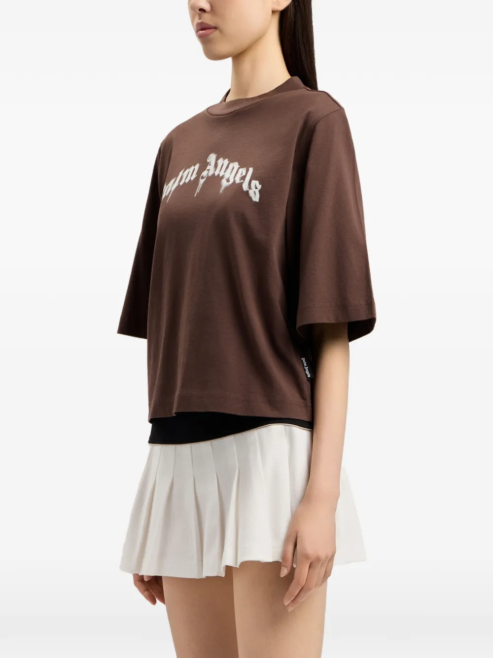 Palm Angels Boxy T-shirt met gewelfd logo Zwart