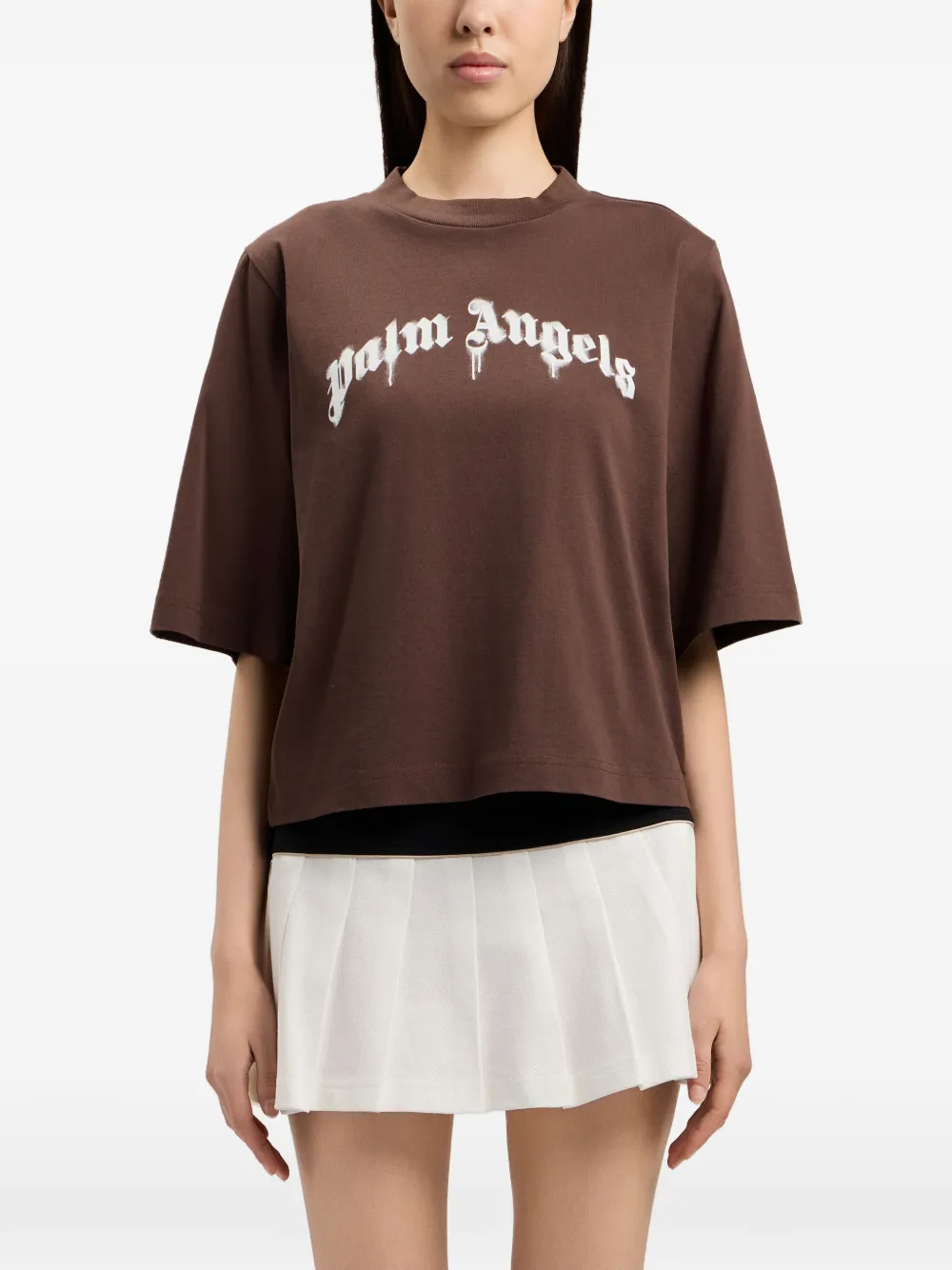 Palm Angels Boxy T-shirt met gewelfd logo Zwart