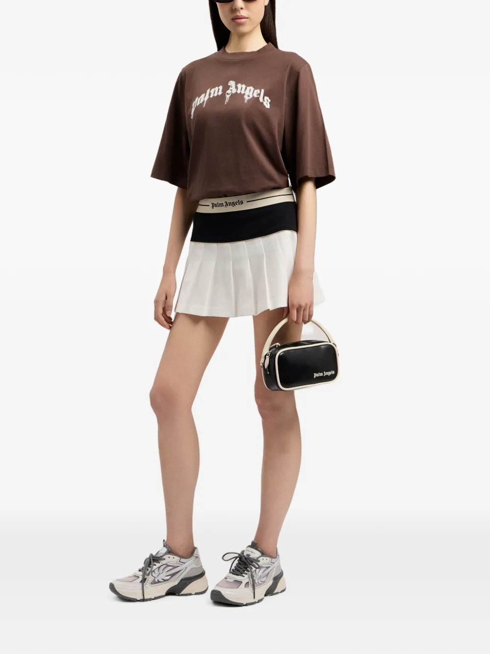 Palm Angels Boxy T-shirt met gewelfd logo Zwart