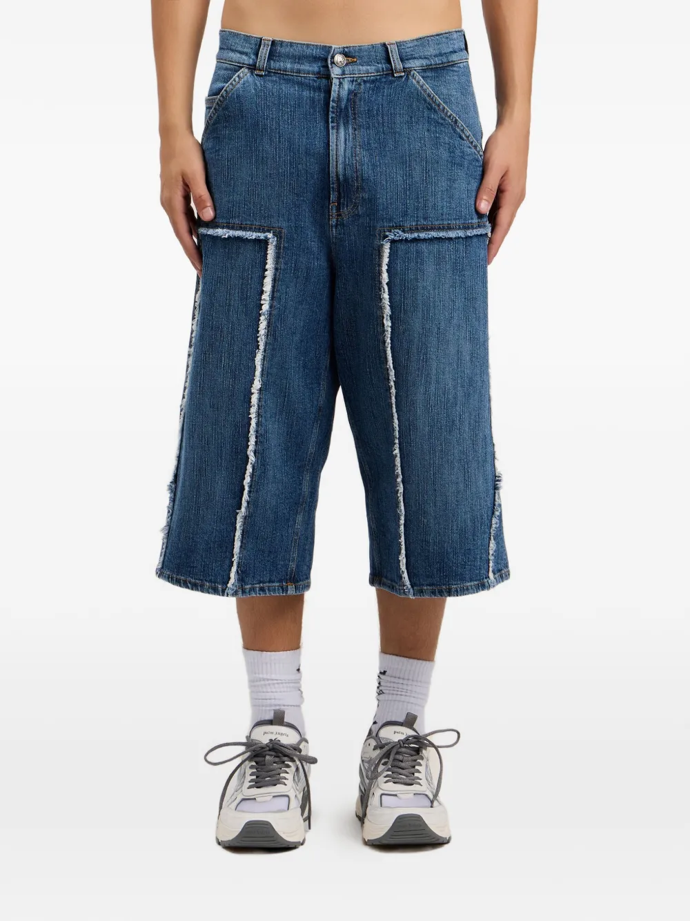 Palm Angels Denim skater shorts met gewelfd logo Blauw